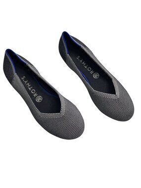 Rothys Black White Birdseye Round Toe Flats Womens Size 9 US